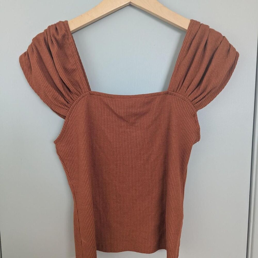 Anthropologie Women's Orange and Brown Blouse Baby Doll Boho Cropped